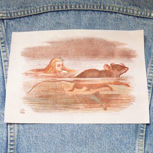 Fabric Iron On Back Patch Alice In Wonderland with Rat Cottagecore Applique
